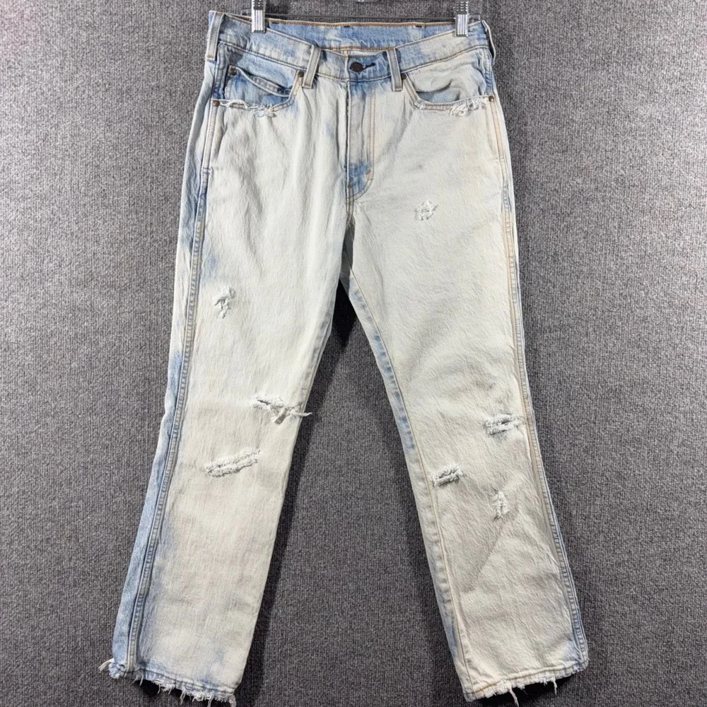 Levis 537 Jeans Mens 32x30 Western Bootcut Distressed Frayed Hem Light Rip Wash
